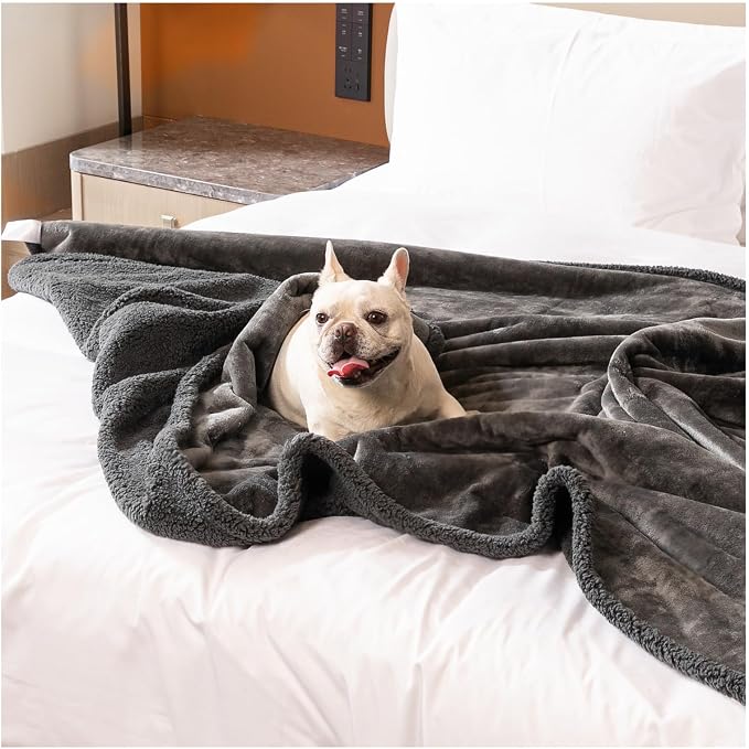 Waterproof Dog Blanket Reversible Pet Blankets for Bed Couch Covers Puppy Blankets Leakproof Sofa Couch Cover Cat for Warm Fluffy Washable Gray Mat-S-40x28in - Image 3