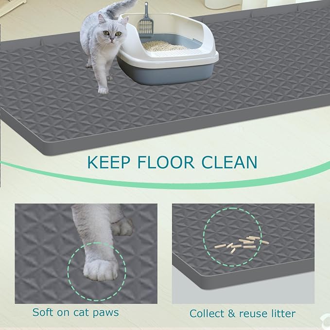 Cat Litter Mat for Litter Box, Silicone Large Cat Litter Trapping Mat - 51.2x25.6 in, Waterproof & Non-Slip, Durable & Easy Clean, Gray - Image 3