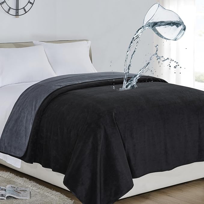 Softan Waterproof 100% Leak Proof Blanket for Baby Adults Pets Dogs Cats, Pee Proof, 3 Layer Protector for Bed, Sofa Couch and Other Furniture, 70"x90", Charcoal | Black, Reversible Lightweight by softan