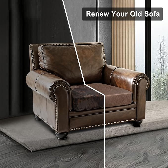 ANARACHON Leather Look Couch Cushion Covers Sofa Seat Slipcovers Sets Couches Furniture Protector for Sectional Armchair Loveseat Pets Kids Stretch Spandex Fabric (1 Cushion Armchair, Brown) - Image 7