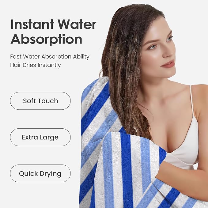 JML Bath Towels, Pack of 4, 30"x60", Large Microfiber Towel Set, Ultra Soft, Super Absorbent, Fast Drying, Perfect for Suana, Shower, Pool, Sport, Travel, Fitness, SPA,Yoga, Cabana Stripe Blue - Image 5