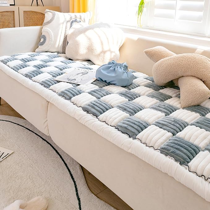 LiveGo Couch Cover for Dogs Washable, Sofa Cover Protector, Couch Covers for 3 Cushion Couch Sofa Pet Friendly, Soft, Non Slip (Cream Blue, 45x45 cm/17.7x17.7 in) - Image 8