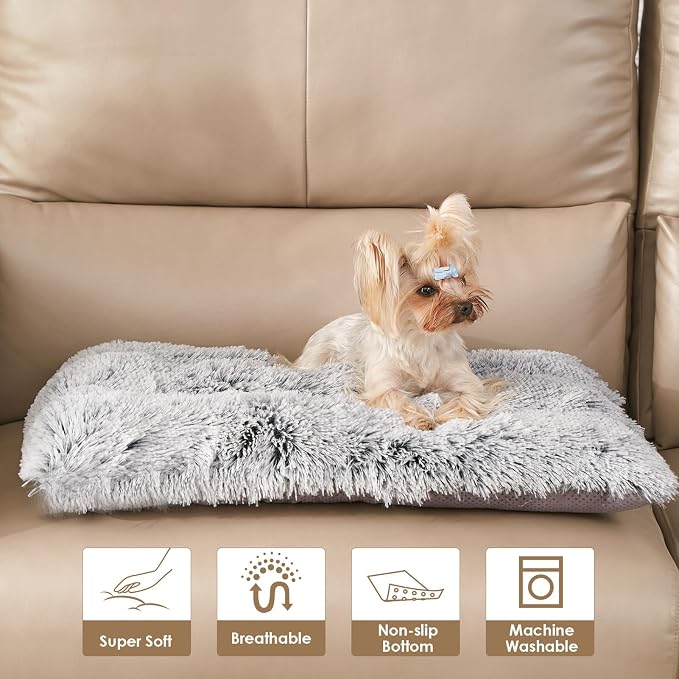 EHEYCIGA Fluffy Dog Crate Bed for Small Dogs, Plush Crate Pad, Grey | Calming Anti Anxiety Small Dog Bed, Washable Soft Warm Faux Fur Crate Mat with Non-Slip Bottom - Image 7