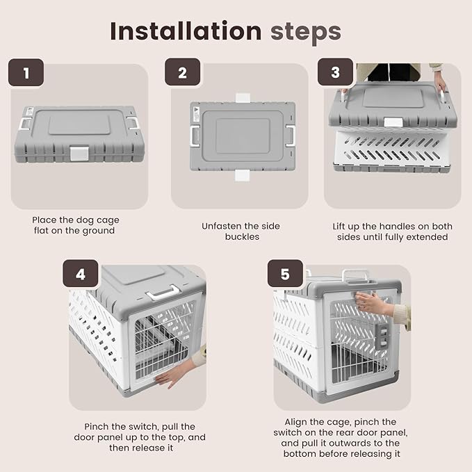 Collapsible Dog Crate for Medium/Small Dogs - 28" L Foldable Dog Cage No-Tool Assembly, Travel Dog Crate with 2 Wheels - Easy to Carry, Space-Saving, Indoor Outdoor Use