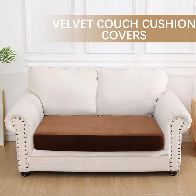 hyha Velvet Couch Cushion Covers, Sofa Covers for 2 Cushion Couch Washable | Soft Plush Sofa Slipcover, Elastic Bottom, Non-Slip Wear Resistant Furniture Protector, Ideal For Pets & Kids, Medium - Image 5