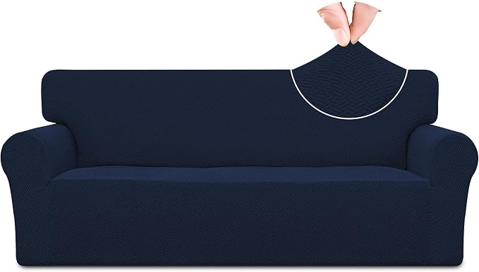 Easy-Going Stretch Jacquard Couch Cover, 1-Piece Soft Sofa Cover, Sofa Slipcover with Anti-Slip Foams, Washable Furniture Protector for Kids, Pets (Sofa, Navy Blue) by Easy-Going