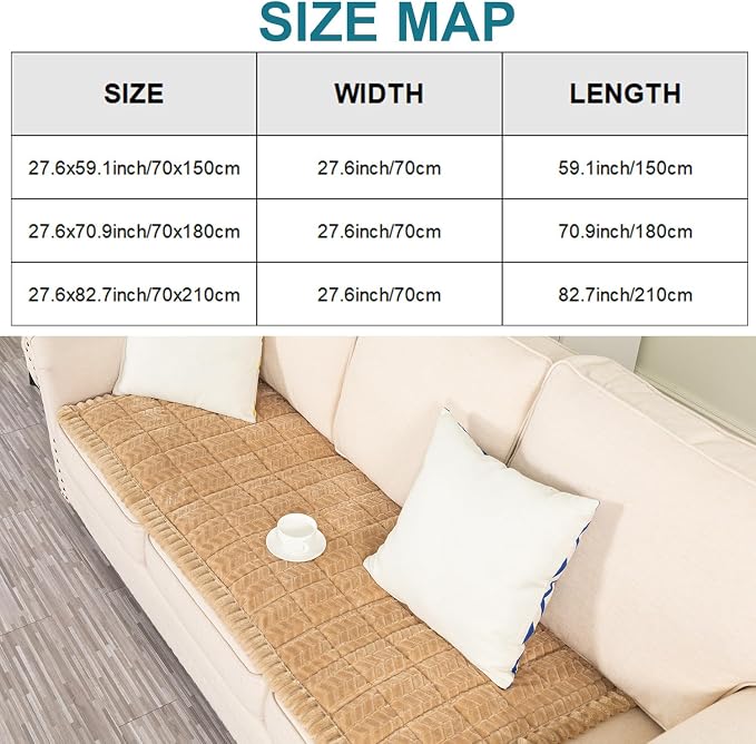 KRFOONN Couch Cover for Dogs Washable Sofa Covers for 3 Cushion Non-Slip Fuzzy Couch Cushion Covers Sofa Slipcovers Furniture Protector with Elastic Straps for Dogs Pets Mat (Khaki, 27.6" x 70.9") - Image 9