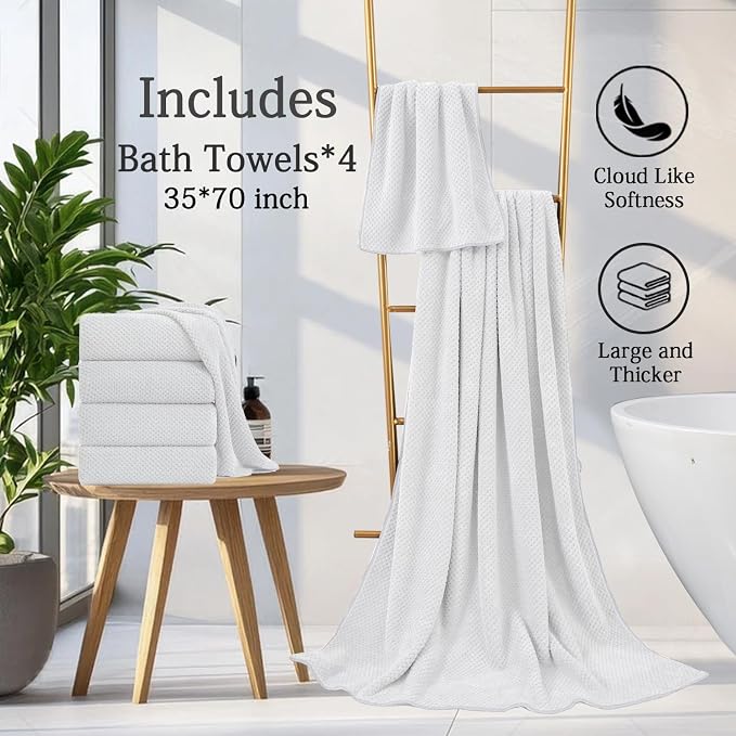Extra Large Bath Towels Set 35x70 Inches - White Luxury 600 GSM Oversized Bath Sheet Towel,Ultra Soft Microfiber - Quick Dry,Highly Absorbent Shower Towels Spa Hotel Bathroom Towel Set (4-Pack) - Image 6