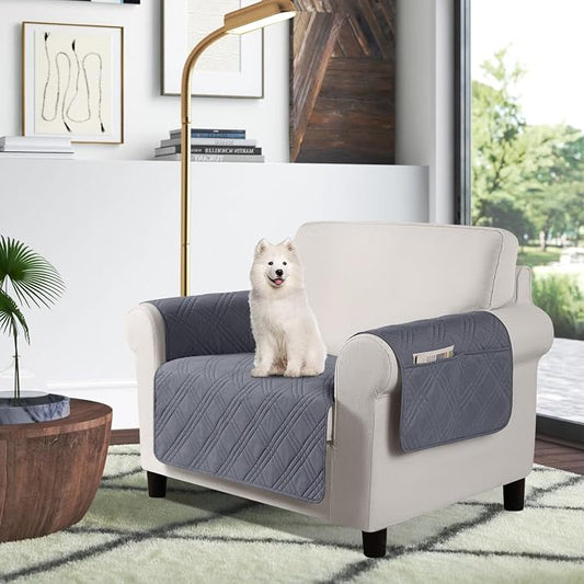 TAOCOCO Waterproof Chair Covers for Pets Dogs with Non Slip Backing, Chair Seat Covers with Side Pocket for 1 Seater Couch Washable Dog Couch Cover Protector Sofa Slipcovers(Chair, Dark Grey) by TAOCOCO