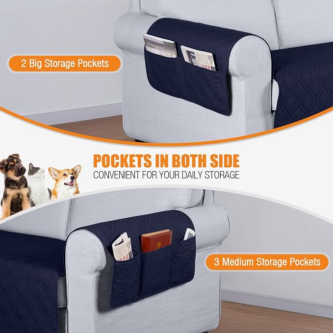 VANSOFY Waterproof Couch Cover for Pets, Dark Blue, 67.3" | Non-Slip, Washable, Utility Pockets, Pet Friendly, Furniture Protector Slipcover for 3 Cushion Couch - Image 3