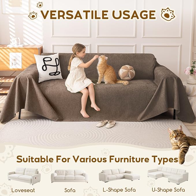 OstepDecor Waterproof Couch Covers for Pets, Couch Protector from Cat Claws | Washable Sofa Cover for Dogs, Non Slip Furniture Protector for Sofas, Loveseats & Sectionals, 71"x134", Brown - Image 5