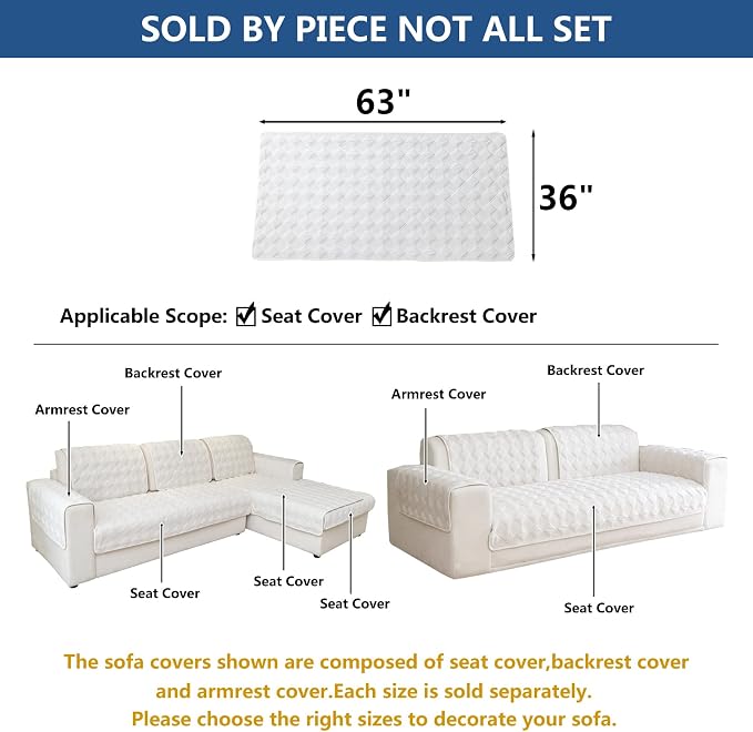 Eismodra Sectional Couch Covers,L Shape Sofa Slipcover Furniture Protector for Dogs Cats Pet Chaise Lounge 3 Cushion Couch Loveseat,White 36 x 63 inches (Only 1 Piece) - Image 5
