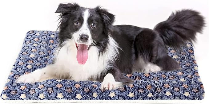 Mora Pets Dog Bed Crate Pad Ultra Soft Pet Bed with Cute Star Print Washable Crate Mat for Large Medium Small Dogs Reversible Fleece Dog Crate Kennel Mat Cat Bed Liner 35 x 22.8 inch Dark Blue by MoraPets