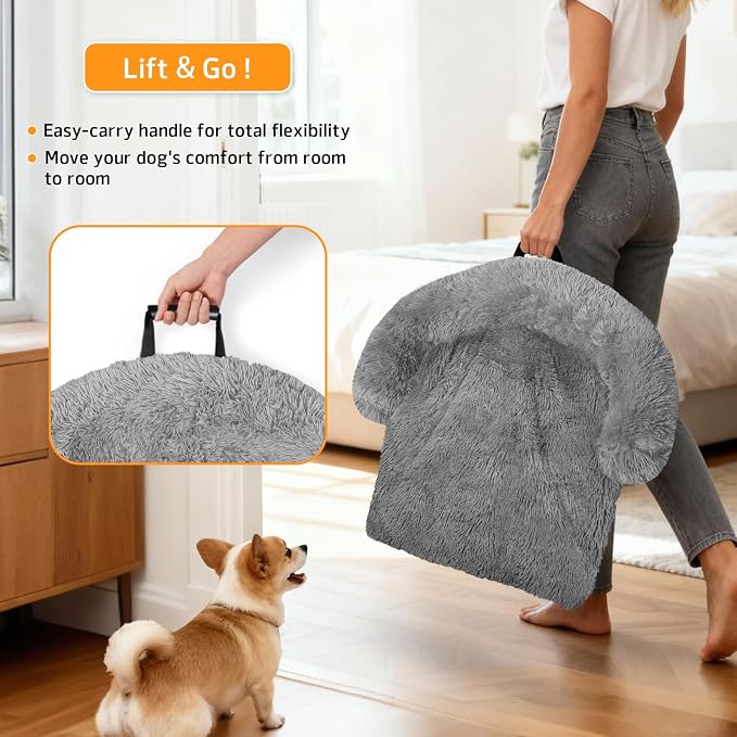 GGIB Calming Dog Bed Fluffy Plush Dog Mat for Furniture Protector with Removable Washable Cover for Large Medium Small Dogs and Cats (Medium, Grey) - Image 3