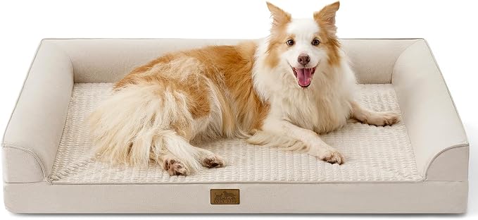 COZY KISS Orthopedic Dog Bed for Extra Large Dog 44x32 inch, XL Pet Sofa, Bolster Foam Bed with Sides, Non-Slip and Egg-Crate Big Dog Couch Bed with Washable Removable Cover, Beige by COZYKISS