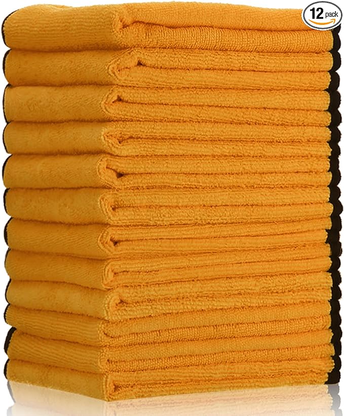 Tallew 12 Pcs Yellow Microfiber Towels: 16"x16" Microfiber Drying Towels Bulk Micro Fiber Car Cleaning Cloth for Cars Drying Washing Polishing Cleaning Household Supplies by Tallew