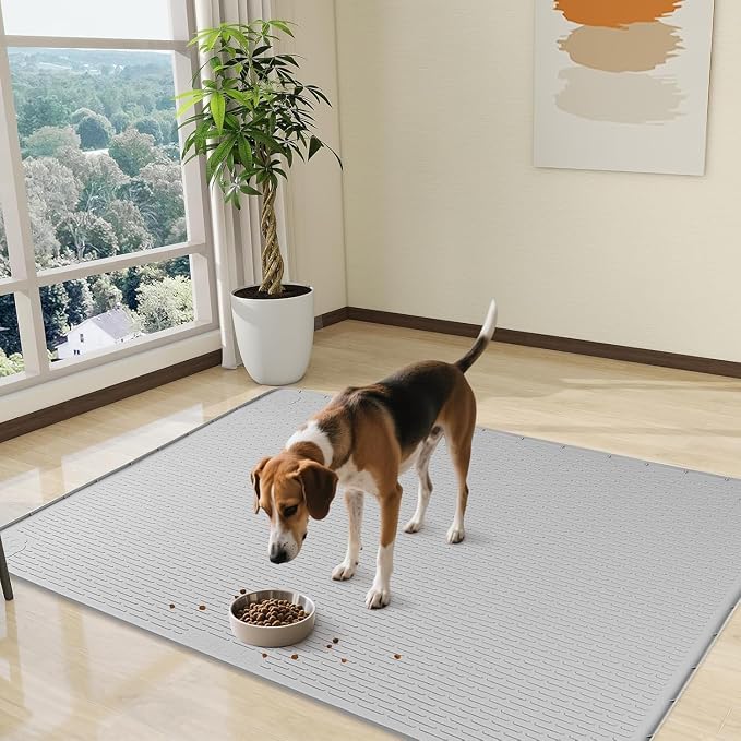 Dog Food Mat 70''x45'' Extra Large Dog Mat for Food and Water, Light Grey | Silicone Dog Bowl Mat with Raised Edge, Waterproof Non-Slip Pet Feeding Mat for Floors, fit for Dog Cat Bowls - Image 6