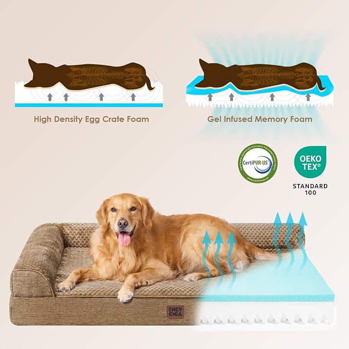 EHEYCIGA Orthopedic Dog Bed Medium Size Dogs, Memory Foam Dog Bed with Washable Removable Cover, Waterproof Pet Sofa Couch for Crate with Nonskid Bottom, 30x20x6, Camel - Image 4