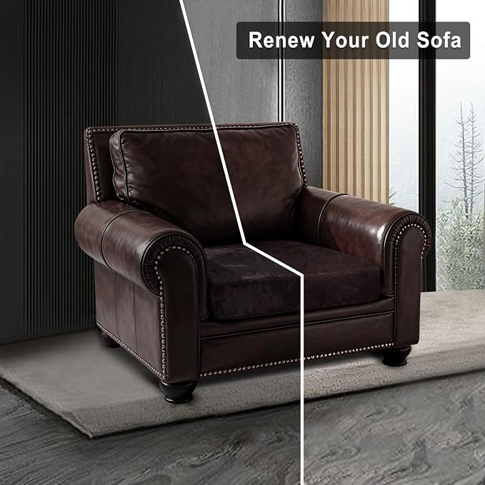 ANARACHON Leather Look Couch Cushion Covers Sofa Seat Slipcovers Sets Couches Furniture Protector for Sectional Armchair Loveseat Pets Kids Stretch Spandex Fabric (1 Cushion Armchair, Chocolate) - Image 7