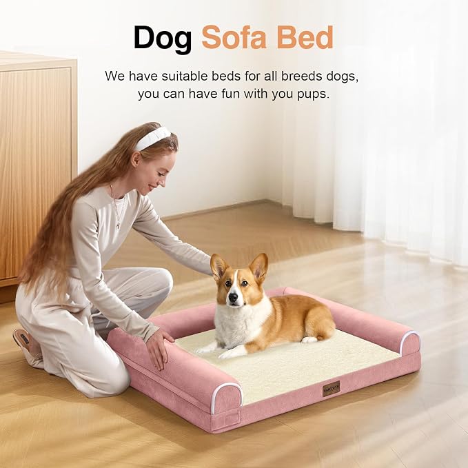 NANUYA Orthopedic Dog Bed for Small Dogs, 24 x 16 Inch, Pink | Egg crate foam for joint support, 3-sided bolster pet sofa, waterproof lining, washable cover, and non-skid base - Image 3