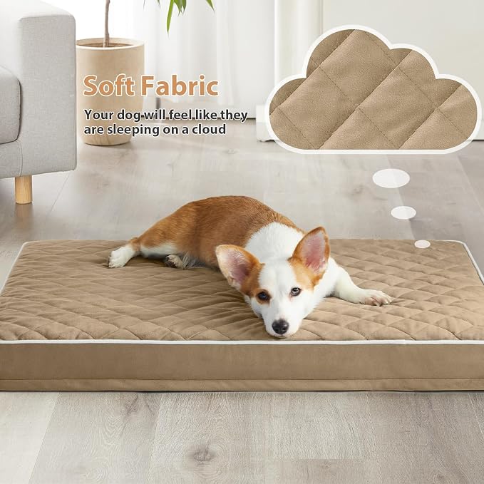 WNPETHOME Orthopedic Waterproof Large Dog Bed for Crate Cozy Sleep | Washable Large Pet Bed with Removable Cover, Multi-Needle Quilting Dogs Crate Beds Brown 35x22 Inch - Image 2