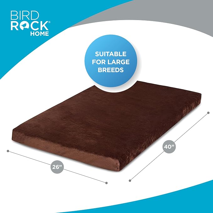 BIRDROCK HOME 2" Memory Foam Dog Beds | Ultra Soft Plush Pet Bed | Removable Cover | Pet | Crate Bed (40 X 26, Brown) - Image 3