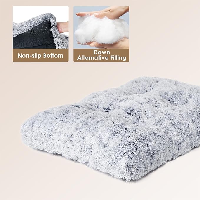 EHEYCIGA Fluffy Dog Crate Bed for Small Dogs, Plush Crate Pad, Grey | Calming Anti Anxiety Small Dog Bed, Washable Soft Warm Faux Fur Crate Mat with Non-Slip Bottom - Image 3
