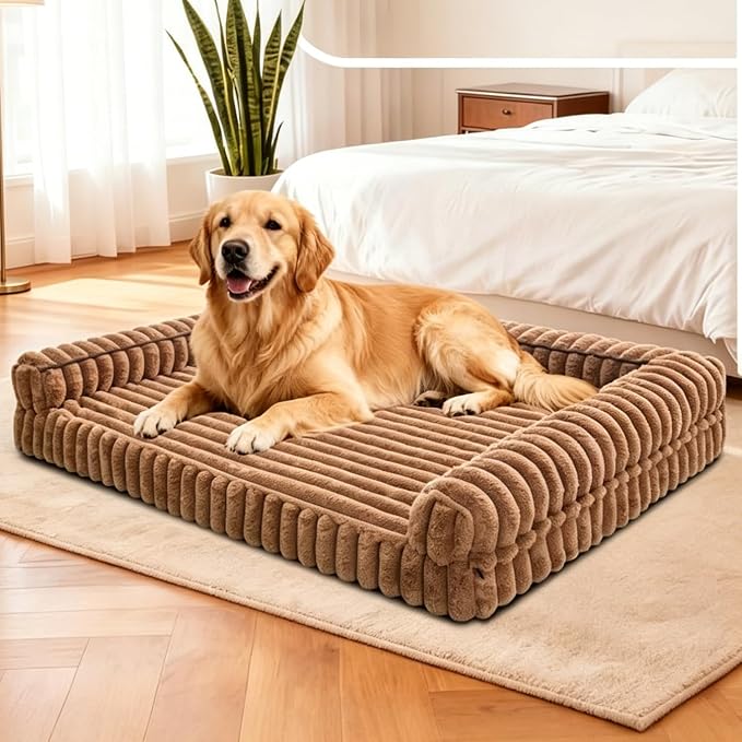 Waterproof Orthopedic Dog Bed for Medium Dogs Brown | Non-Slip Egg-Crate Memory Foam Dog Couch Pet Bed with Sides Removable Washable Cover for Crate by wowohpet