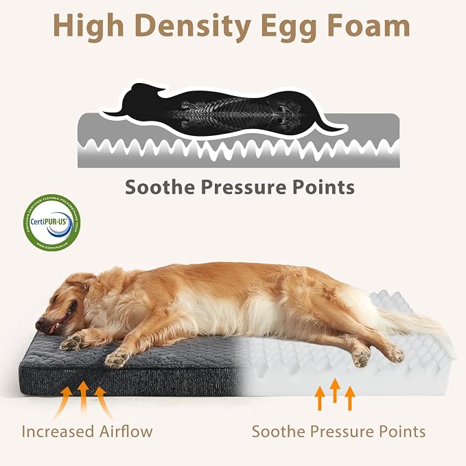 JOEJOY Orthopedic Medium Dog Bed, Washable Dog Crate Bed Medium Sized with Removable Cover, Egg Memory Foam Pet Beds, Grey, 29"x18" - Image 3