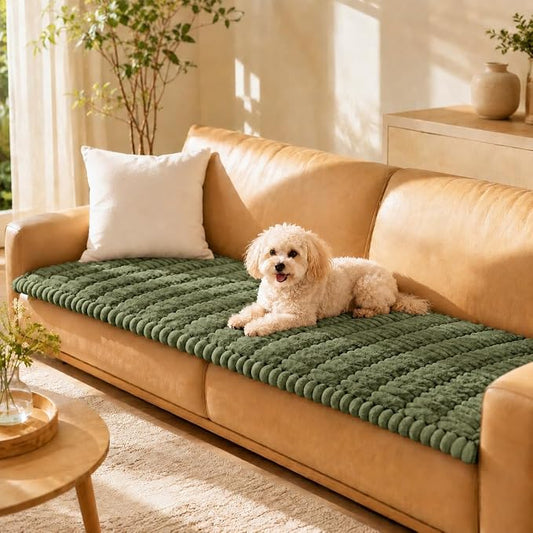 Couch Cover for Dogs, Non Slip Washable Sofa Protector Pet Friendly | Dark Green Fuzzy For 3 Cushion Couch, Protector for All Sofas (27.6" x 82.7") by Unknown