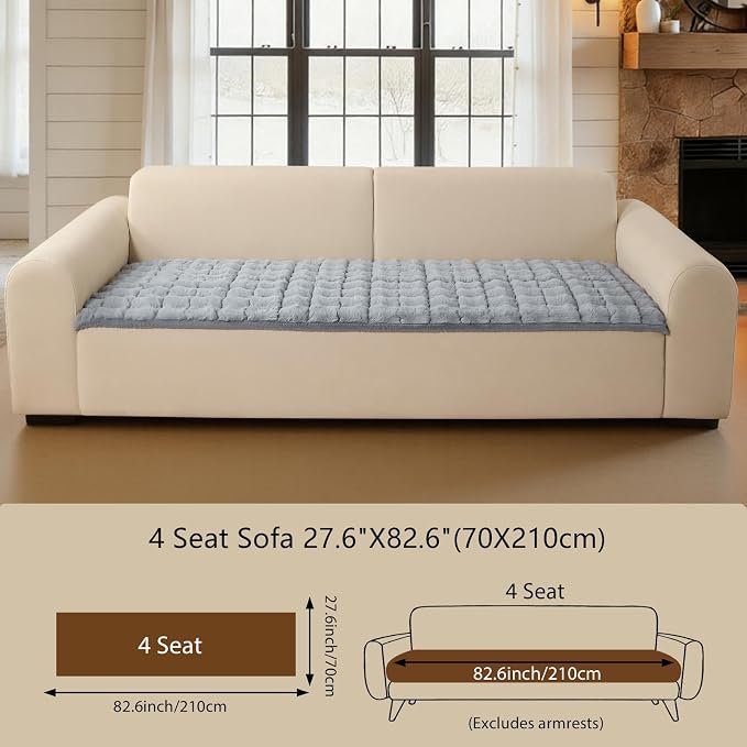 OHSIO Couch Cover for Pets Plush, Non Slip Cozy Sofa Cover Pet Friendly, Soft Thick Fuzzy Sofa Slipcovers for 3 Cushions Washable Couch Sofa Funiture Protector(Light Grey,27.6'' x 82.6'') - Image 2