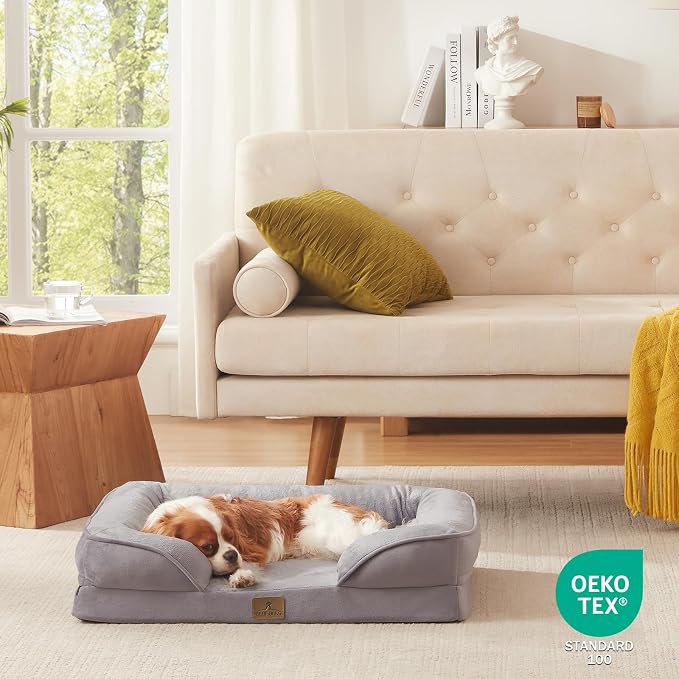 Bedfolks Orthopedic Dog Bed, Waterproof Dog Sofa Bed for Medium Dogs, Egg Foam Pet Couch Bed with Removable Washable Cover and Nonslip Bottom, Light Grey - Image 7