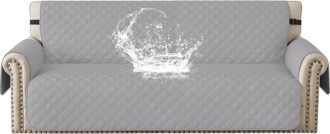 Waterproof Couch Cover for Pets, Sofa Covers for 3 Cushion Couch Washable, Non Slip Couch Covers for Dogs with Side Pockets Elastic Straps, Quilted Couch Covers for Sofa (Sofa, Light Grey) by CYCMACOHOME