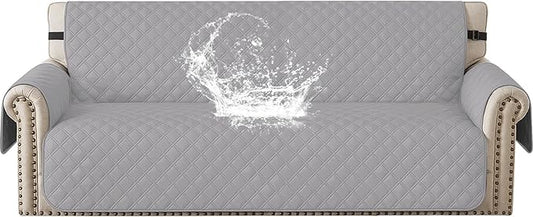 Waterproof Couch Cover for Pets, Sofa Covers for 3 Cushion Couch Washable, Non Slip Couch Covers for Dogs with Side Pockets Elastic Straps, Quilted Couch Covers for Sofa (Sofa, Light Grey) by CYCMACOHOME