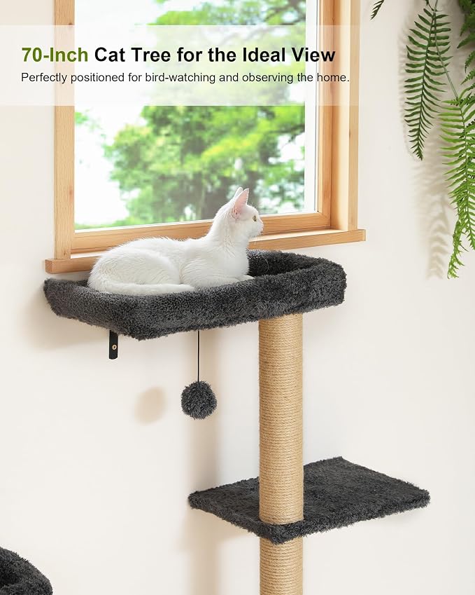 FUKUMARU Cat Wall Shelves Set, 70 inch Wall Mounted Tree, Grey | Kitten Scratching Post with Soft Cushion Perch, Space Saving Climbing Wall Furniture for 16 Inch Drywall - Image 5