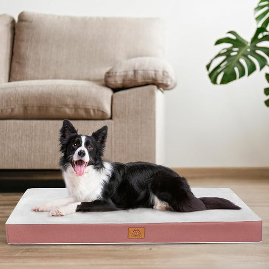 Sunheir Washable Orthopedic Medium Dog Bed, Large Waterproof Dog Crate Bed | Removable Cover, Egg Crate Foam Support, Easy-Clean, Anti-Slip Bottom, Machine Washable Soft Pet Bed Mat for Crate, 30" Pink by SUNHEIR