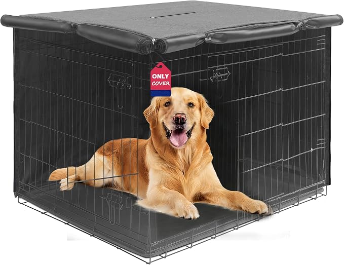HiCaptain Breathable Dog Crate Cover 42 Inch, Durable Heavy Duty Kennel Cover, Dual Zippered Panels, Windproof Waterproof UV-Resistant (Grey) by HiCaptain
