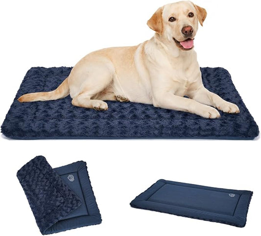 EMPSIGN Dog Crate Pad for 42"x28" Dog Crate, Plush/Canvas Navy | Reversible Kennel Mat (Cool & Warm), Machine Washable, Cozy Plush Sleeping Pad, All-Season Pet Bed by EMPSIGN