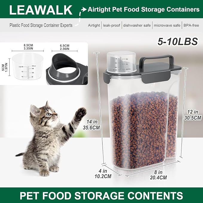 LEAWALK 5Lbs /6Qt/5L Airtight Cat Dog Food Storage Container with Upgraded Large Nozzle BPA-Free, Pet Food Storage Containers for Rice, Grain, Pet Food, Flour, Dog Treat Storage-2 Pack （Pink & Black） - Image 2