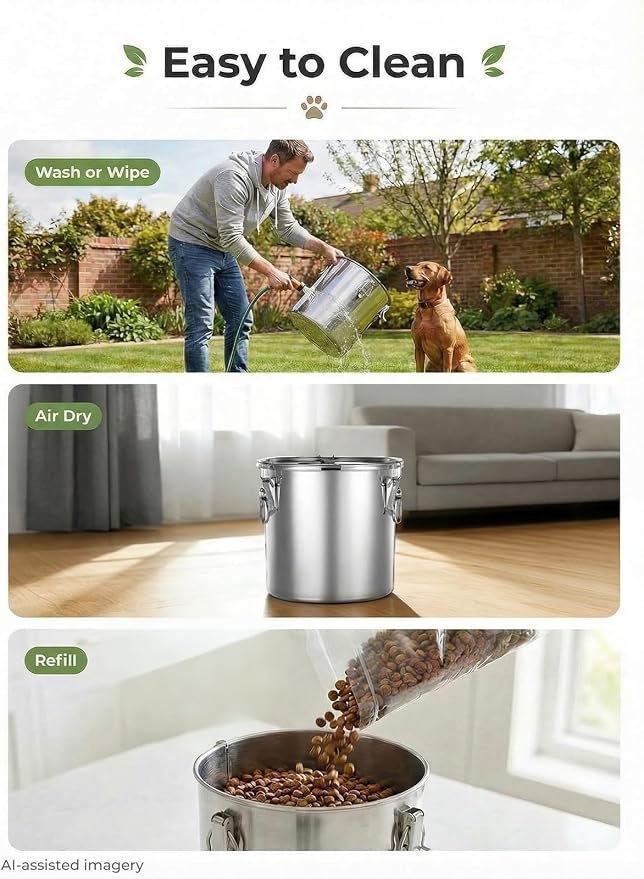 Stainless Steel Dog Food Storage Container, 25/30LB Airtight Moisture Proof | Dog Food Bin with Locking Lid, Keep Kibble Fresh for Dogs Cats, Home Kitchen Garage Use, Easy to Clean - Image 7