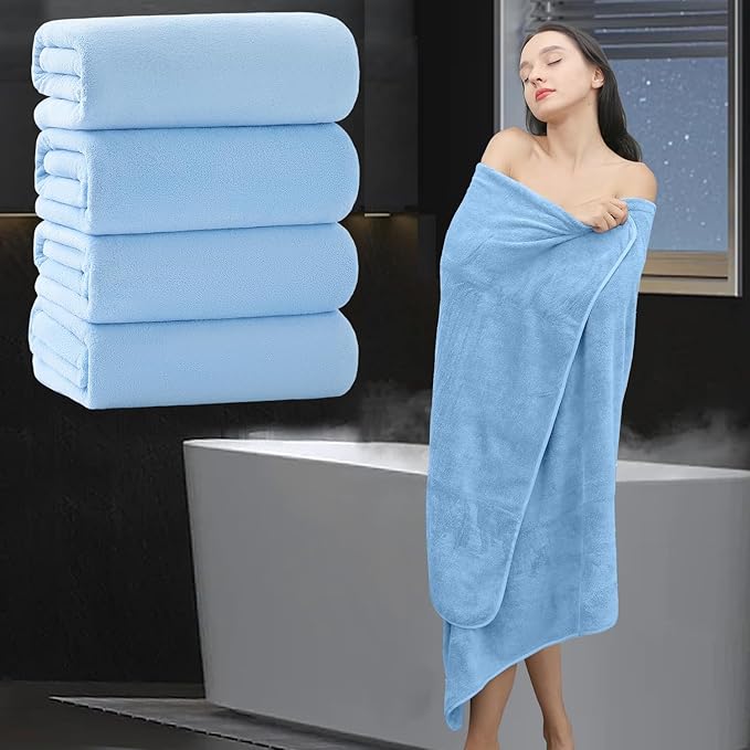 Extra Large Bath Sheet 4 Piece (35"x70")-Ultra Soft Oversized Bath Towel,Bath Sheet Towel for Bathroom Hotel,Plush Highly Absorbent Quick Dry Shower Towel Set for Adults,Bathroom Towel Set Blue by MAGGEA