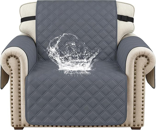 Waterproof Chair Covers for Living Room, Sofa Covers for Pets Washable with Side Pockets, Non Slip Couch Covers for Dogs, Quilted Dog Couch Cover with Elastic Straps (Armchair, Dark Grey) by CYCMACOHOME