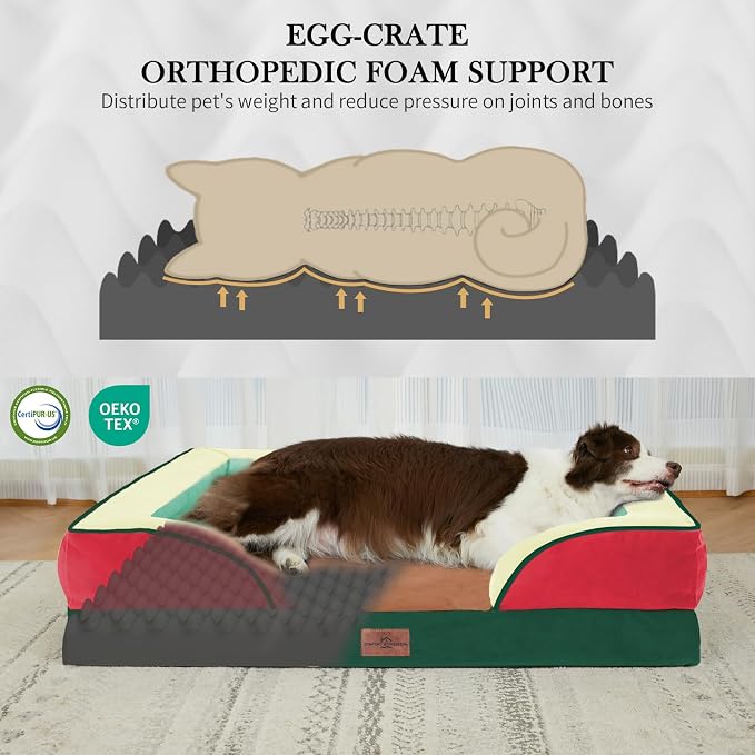 Comfort Expression Orthopedic Dog Bed for Extra Large Dogs with Bolster | Waterproof Dog Couch Bed with Washable Cover & Non-Slip Bottom, Supportive Egg Crate Foam XL Pet Bed, 45x35 Inch - Image 3