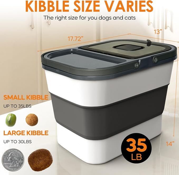 HOYTAMDAR 35lbs Dog Food Storage Container, Collapsible Dog Food Container, Wheels, Handle, Airtight Pet Food Storage Container, Scoop, 2L Small Dry Food Pail For Dog Cat Bird Food - Image 5