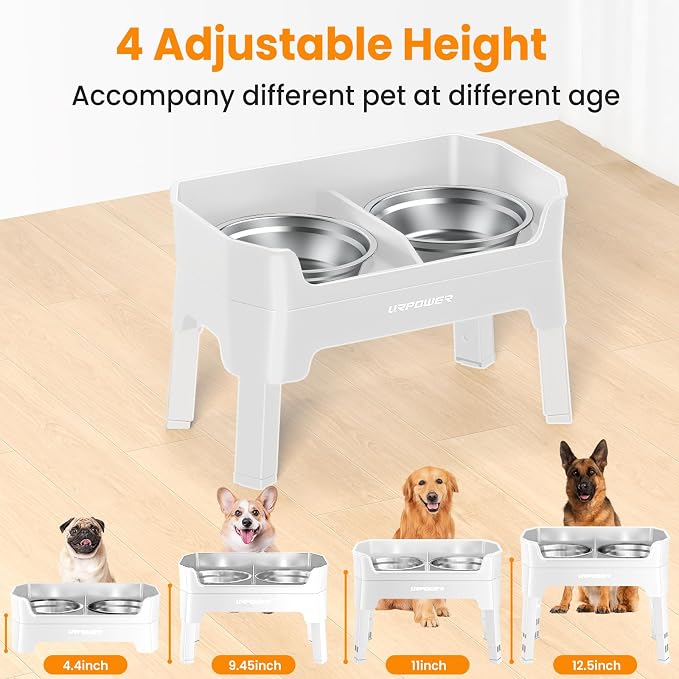 URPOWER Elevated Dog Bowls, 3-in-1 Double Deck Raised Dog Bowl Stand | 4 Height Adjustable Raised Stand with 2 Stainless Steel Food Bowls & Licking Plate for Small, Medium & Large Dogs - Image 3