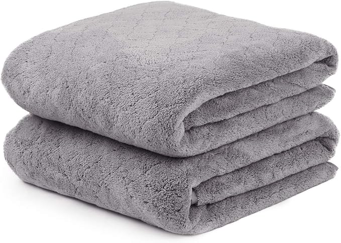 JML Microfiber Bath Towels, 2 Pack, 30 in x 60 in, Grey | Oversized, Ultra Soft, Super Absorbent, Fast Drying, No Fading, Use for Sports, Travel, Fitness, SPA, Yoga by JML