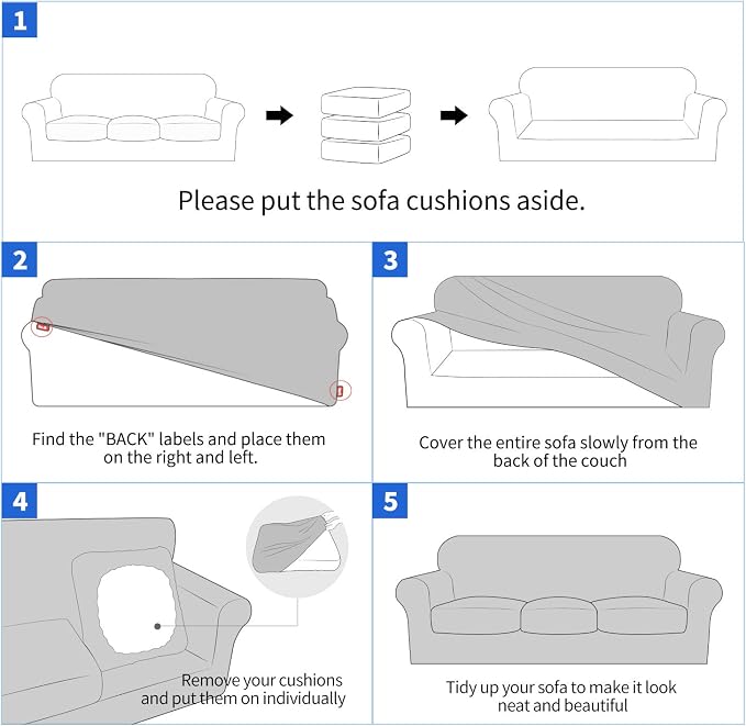 MAXIJIN 3 Piece Couch Covers for 2 Cushion Couch loveseat Cover, Stretch Love Seat Sofa Slipcovers for Dogs Pet, Thick Furniture Protector with 2 Seat Cushion (55"-69", Gray) - Image 7
