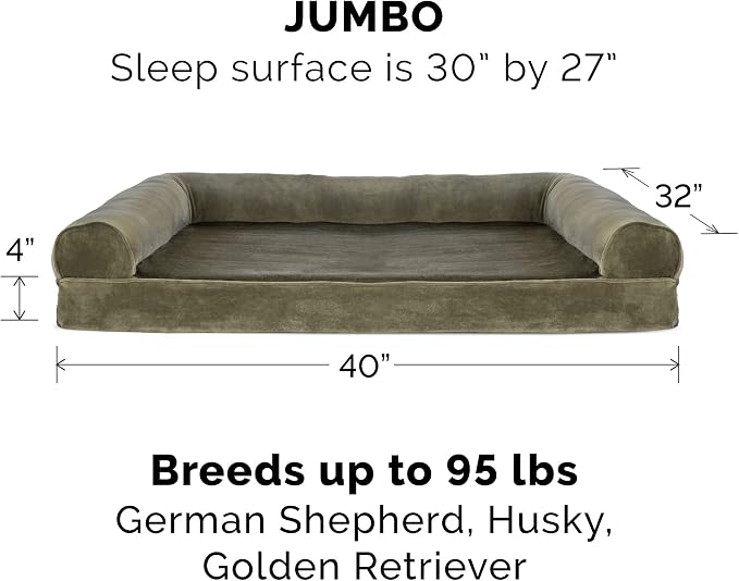 Furhaven Replacement Dog Bed Cover Faux Fur & Velvet Sofa-Style, Machine Washable - Dark Sage, Jumbo (X-Large) - Image 3