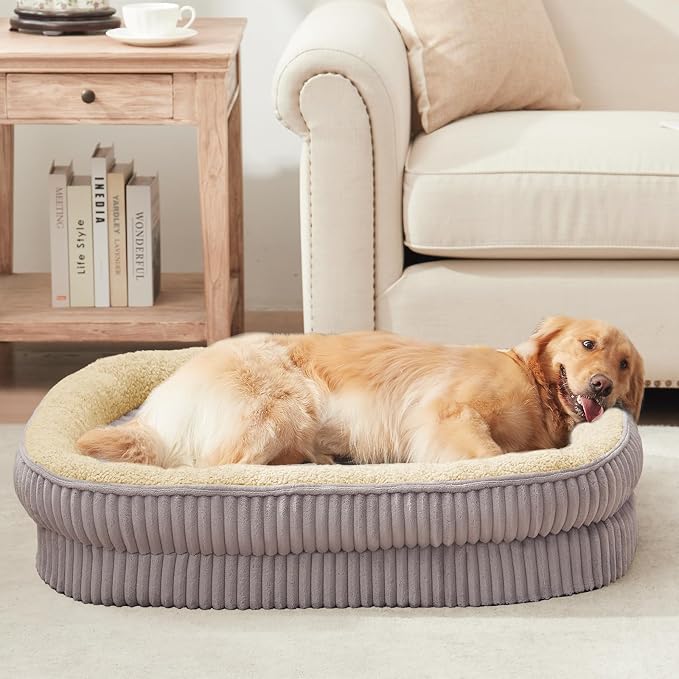Orthopedic Dog Bed for Extra Large Dogs Breeds, High Density Egg Crate Foam Dog Sofa Beds,Oval Kennel Bed, Pet Couch Bed with Four Sided Bolster, Removable Washable Cover& Non-Slip Bottom - Image 8