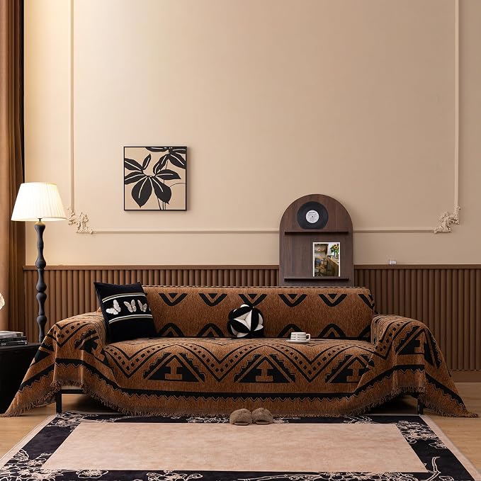 ROOMLIFE Dark Brown Couch Cover 3 Cushion Sofa, Washable Non Slip Furniture Sofa Protector Cover, Soft Chenille Sofa Slipcovers Sectional L Shape Dogs Couch Cover Throw Blanket with Tassels71''X150'' - Image 9
